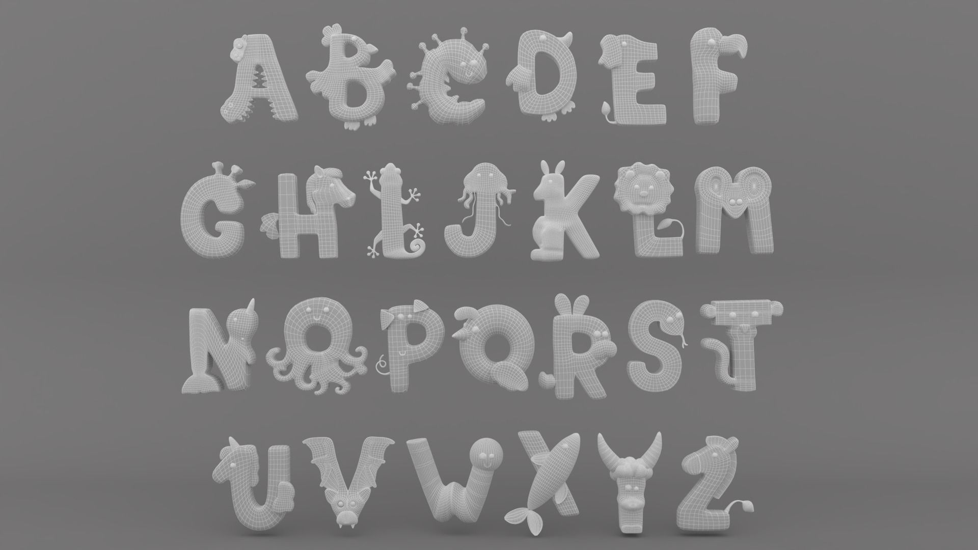 Cartoon Animal Alphabet v002 Low-poly 3D model_7