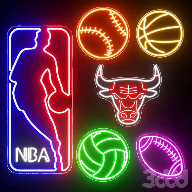 NBA Chicago Bulls Volleyball Basketball Football Neon Signs 3D model