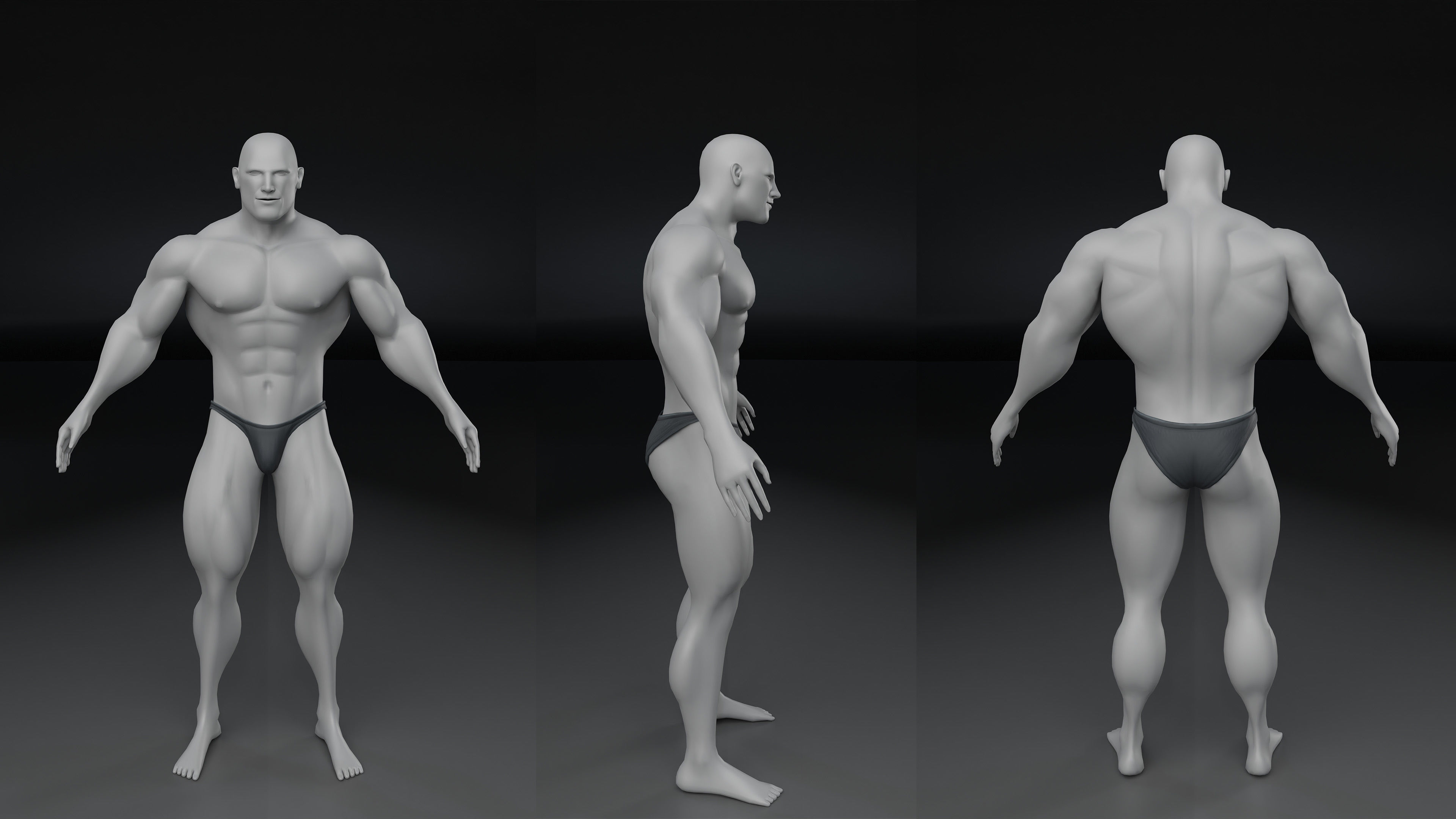 Base Mesh - Human Body - Muscular Male V2 3D model_4