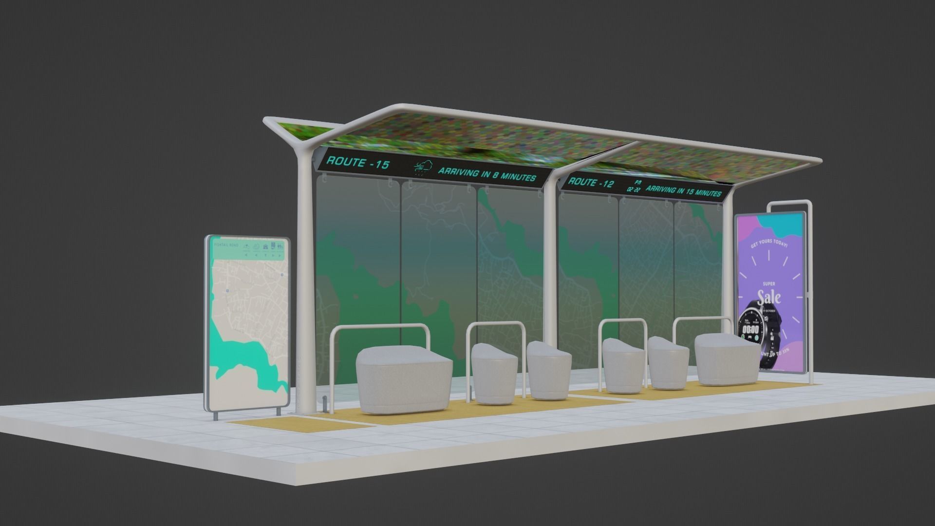 Modern Bus Station Low-poly 3D model_9