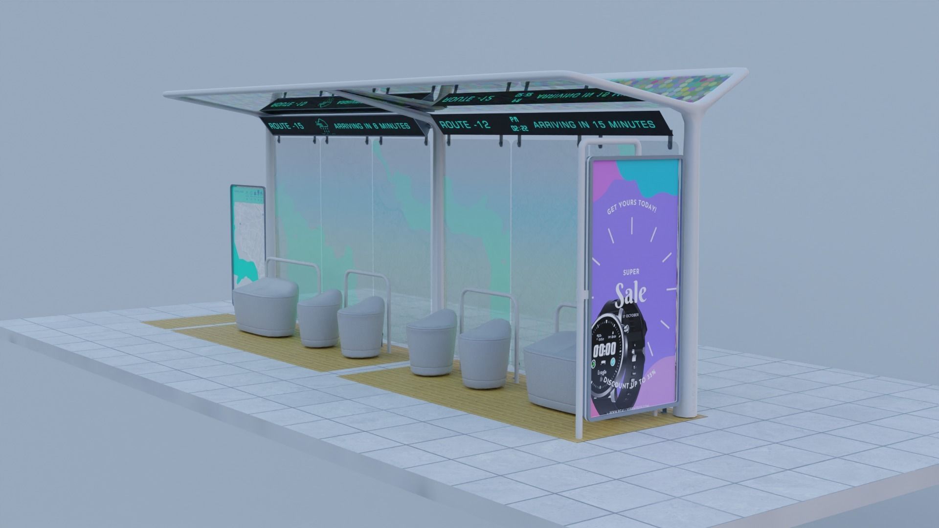 Modern Bus Station Low-poly 3D model_3