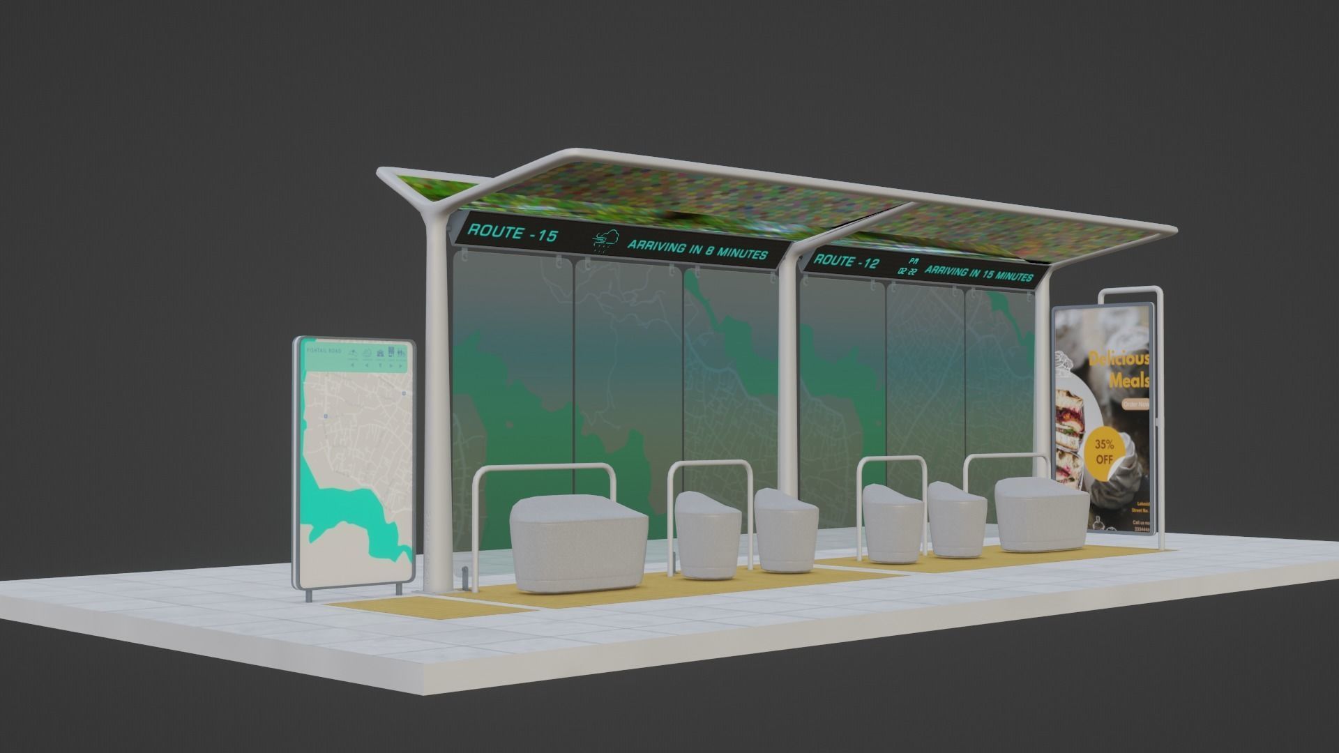 Modern Bus Station Low-poly 3D model_5