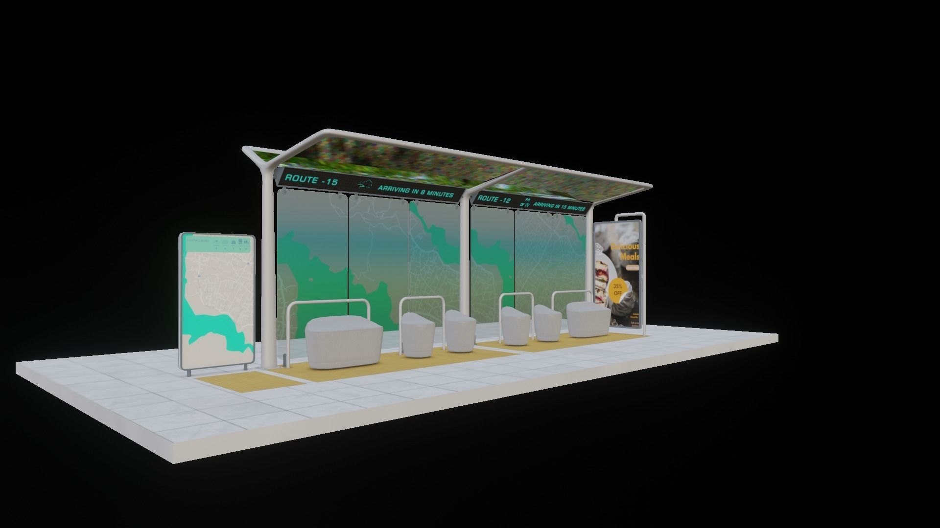 Modern Bus Station Low-poly 3D model_4