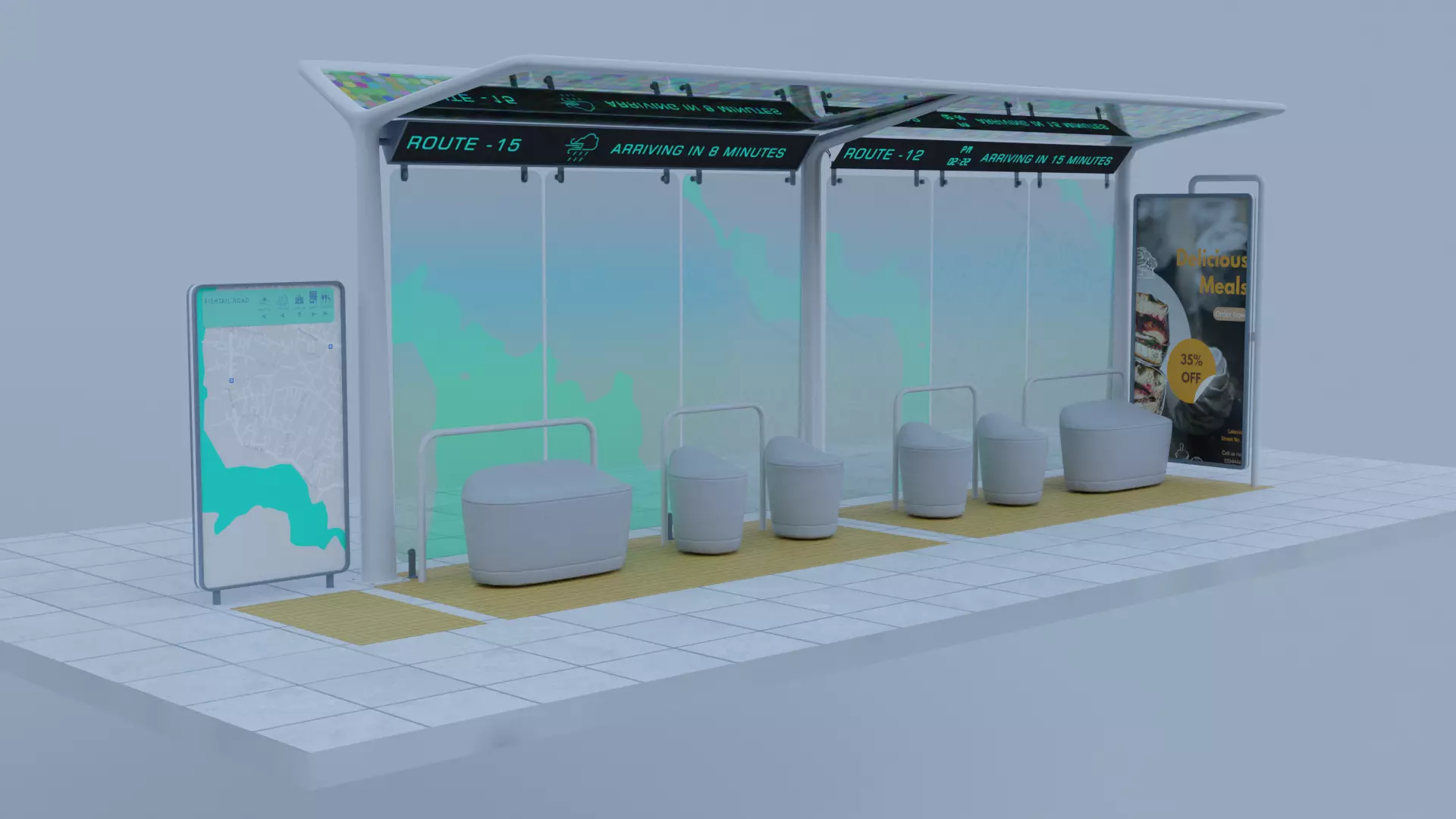 Modern Bus Station Low-poly 3D model_0