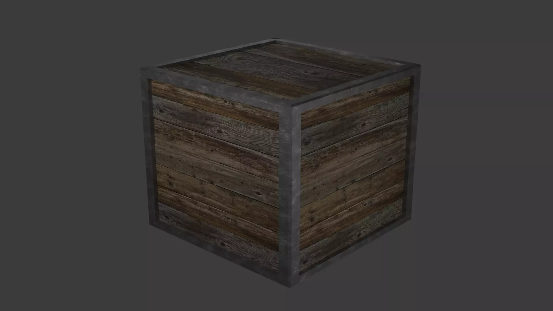 Wood box with metal corner Low-poly 3D model_0