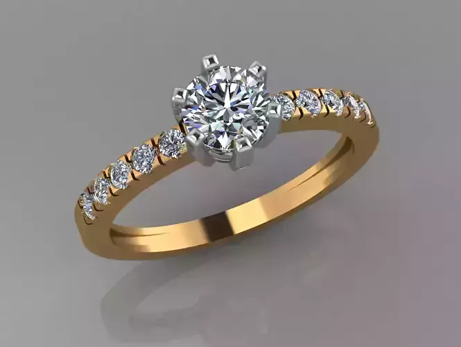 Engagement diamond ring made of two types of metal