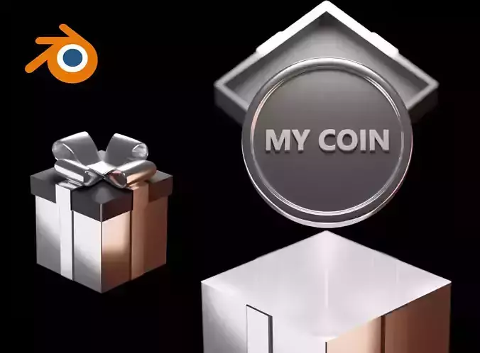 Gift silver crypto coin animation template for Blender 3D 3D model