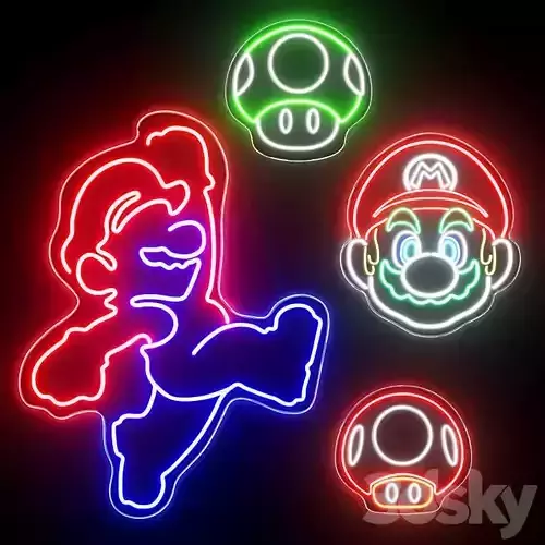 Super Mario Neon Sign Set 3D model