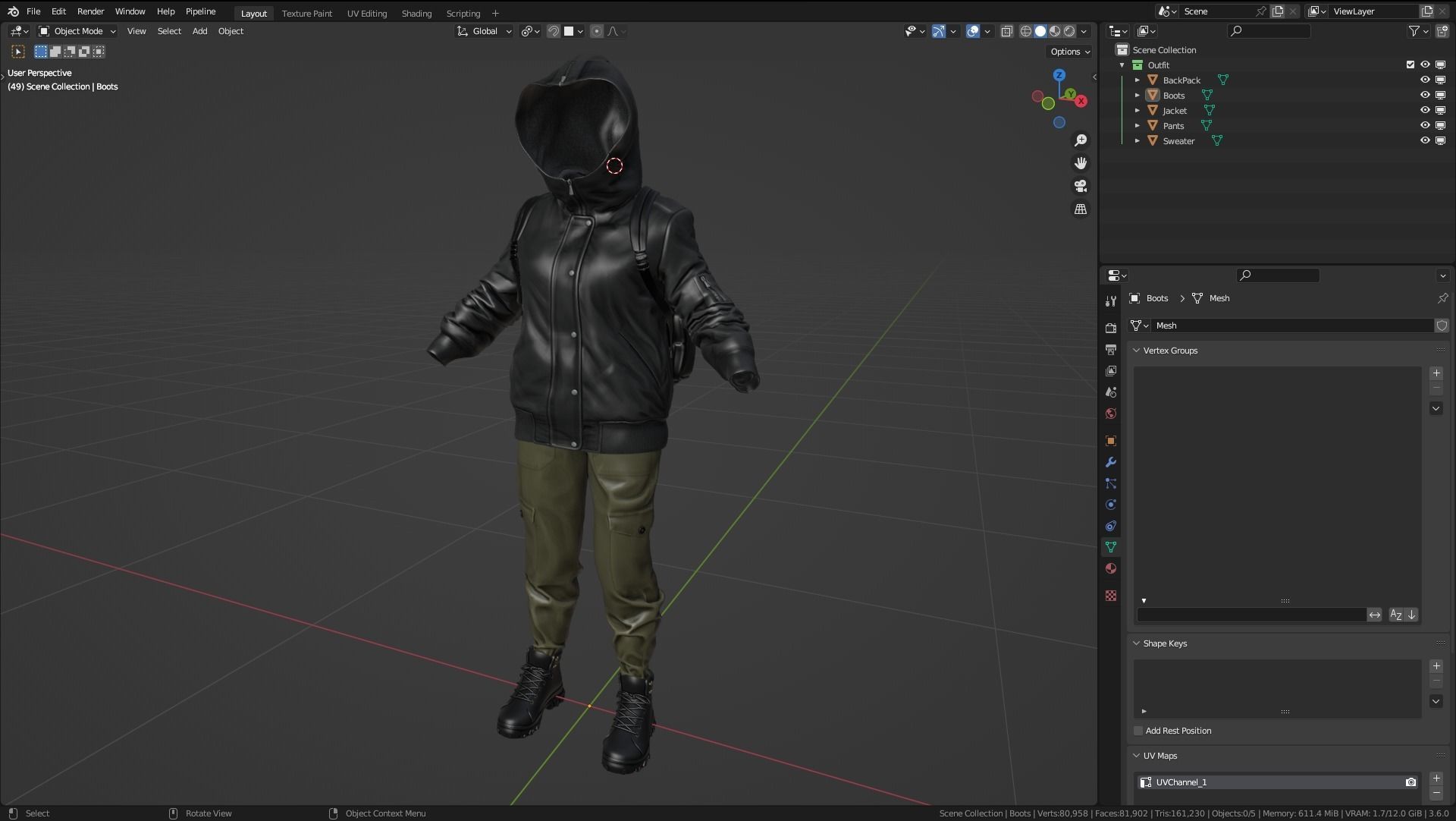 Female Autumn Outfit 2 Low-poly 3D model_4