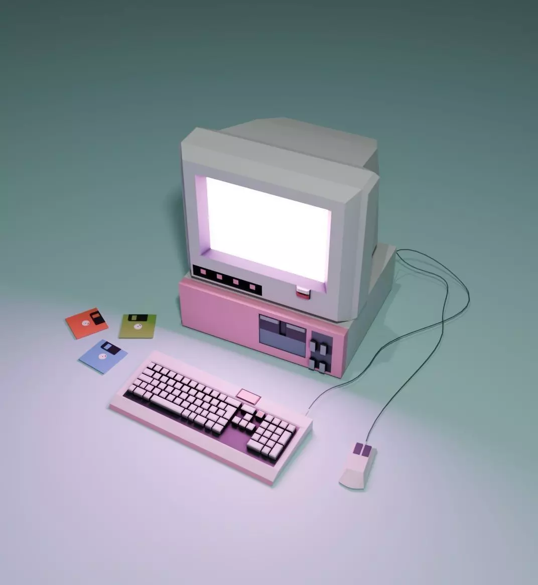 Retro PC Low-poly 3D model_0