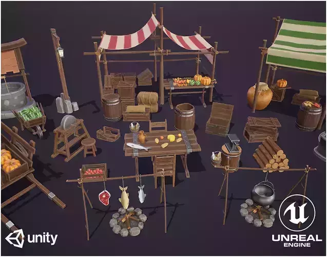 Stylized Medieval Package Low-poly 3D model