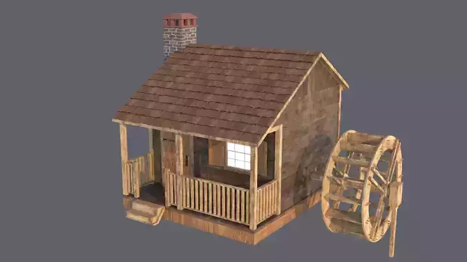 Cottage with Waterwheel 3D model