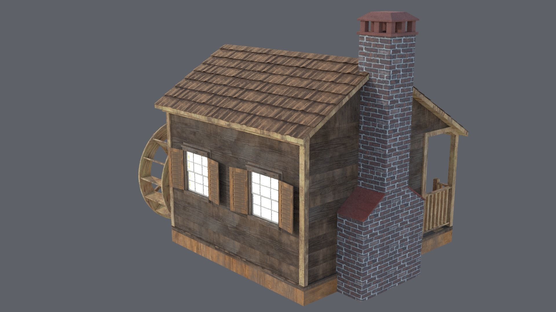 Cottage with Waterwheel 3D model_3