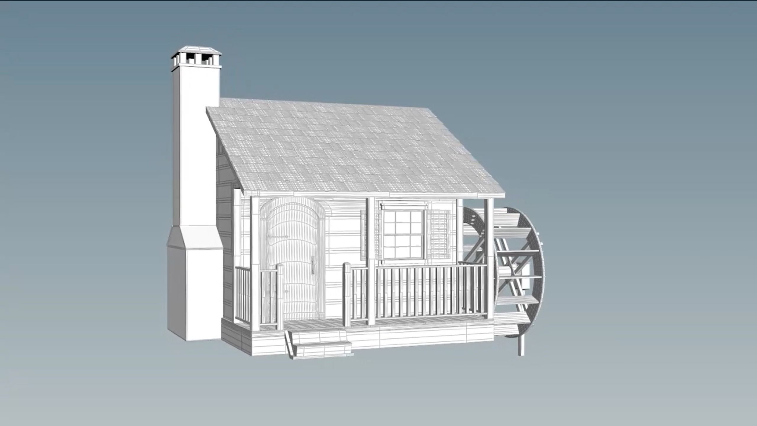 Cottage with Waterwheel 3D model_5