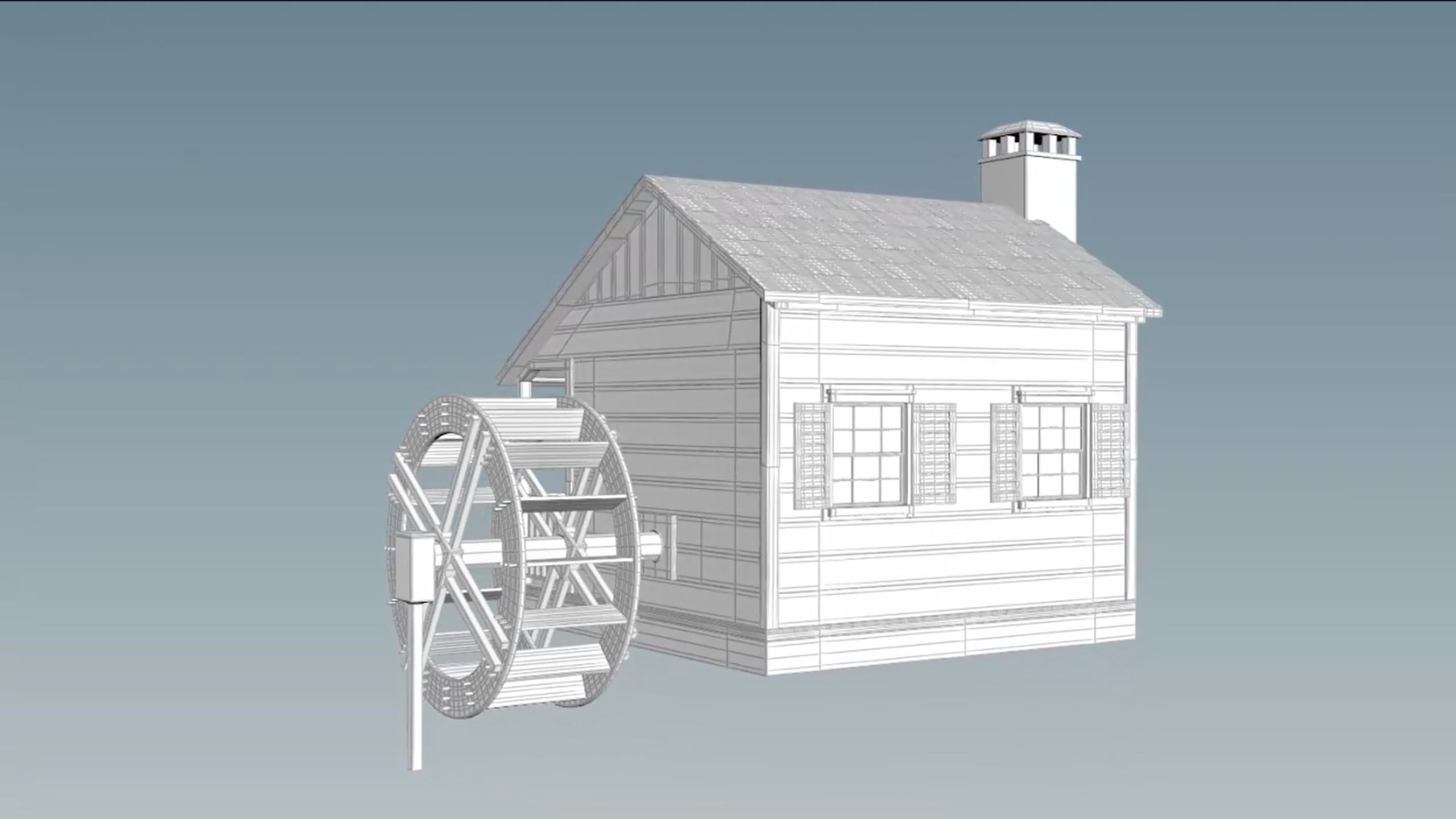 Cottage with Waterwheel 3D model_7
