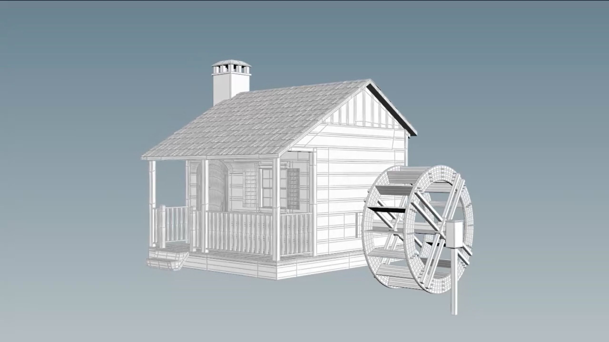 Cottage with Waterwheel 3D model_6