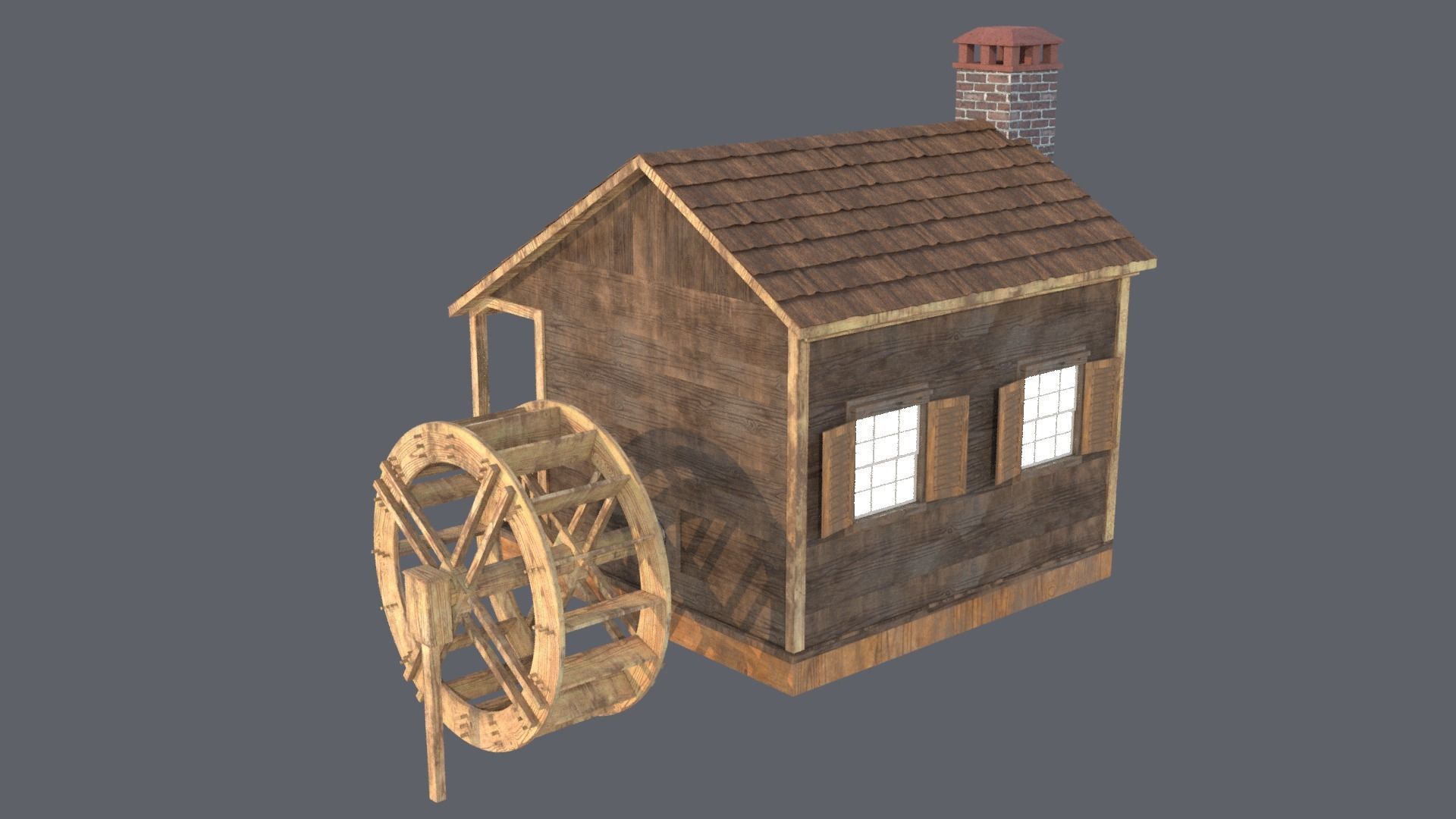 Cottage with Waterwheel 3D model_4