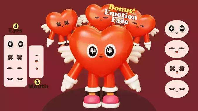 Cute cartoon heart with wings character