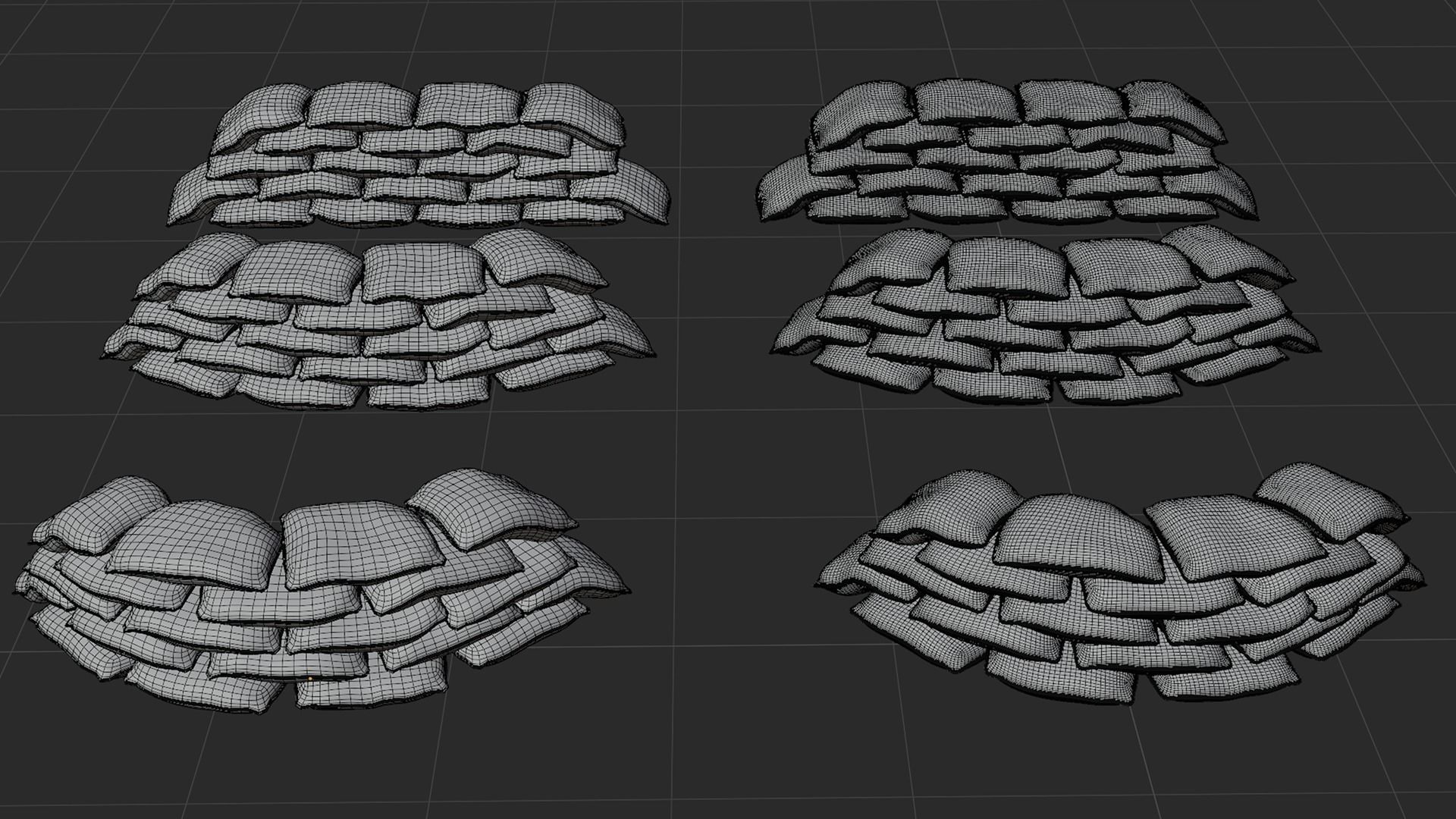 Sandbag Walls Fortifications  Low and Highpoly PBR Low-poly 3D model_5