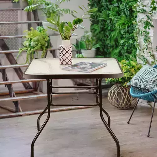 Aliyahna Patio Square Table Glass Steel Outdoor Yard Garden 3D model