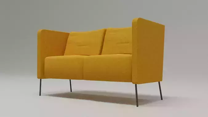 Modern yellow upholstered loveseat for a small room