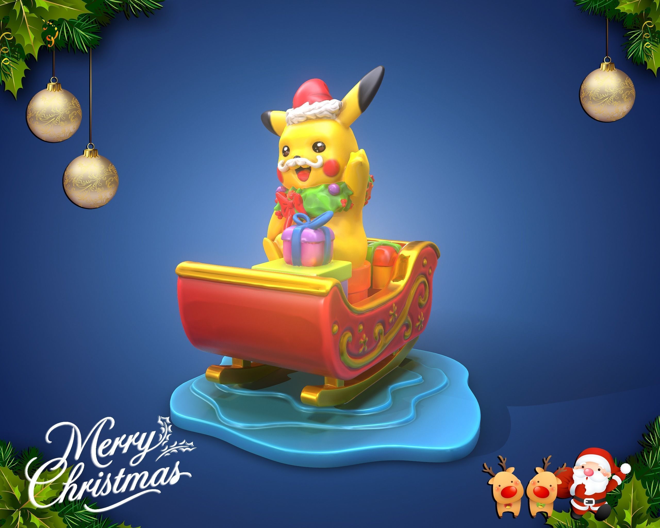 Pikachu 04 Christmas 3d print Stl Pokemon 3D print model 3D model 3D ...