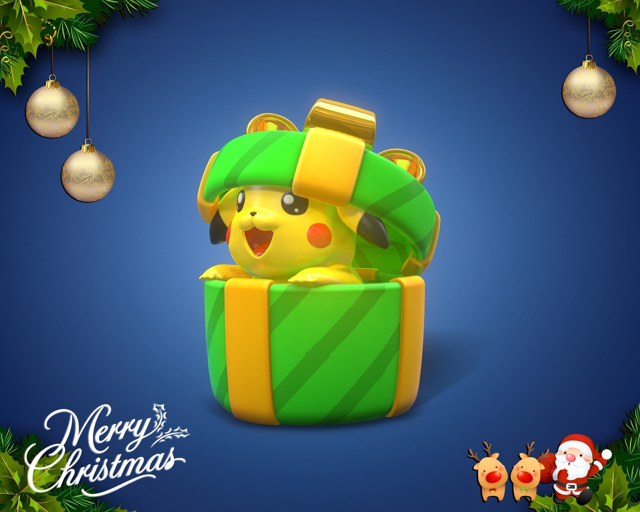 Pikachu 03 Christmas 3d print Stl Pokemon 3D model 3D printable | CGTrader