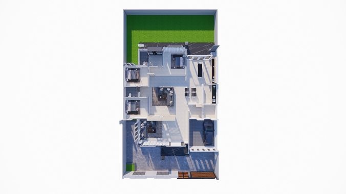 Residential house with dimensions 6x15 Low-poly 3D model