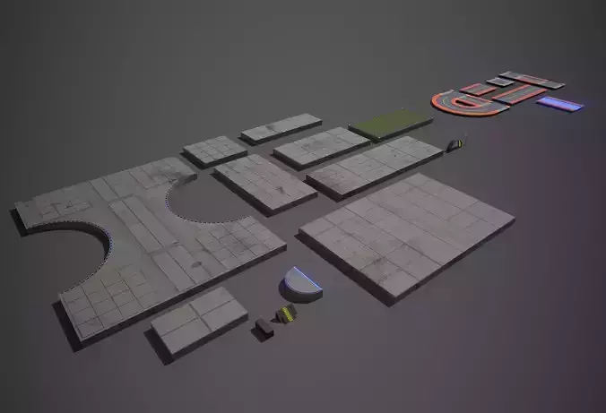Sci Fi Modular Road Pack Low-poly 3D model