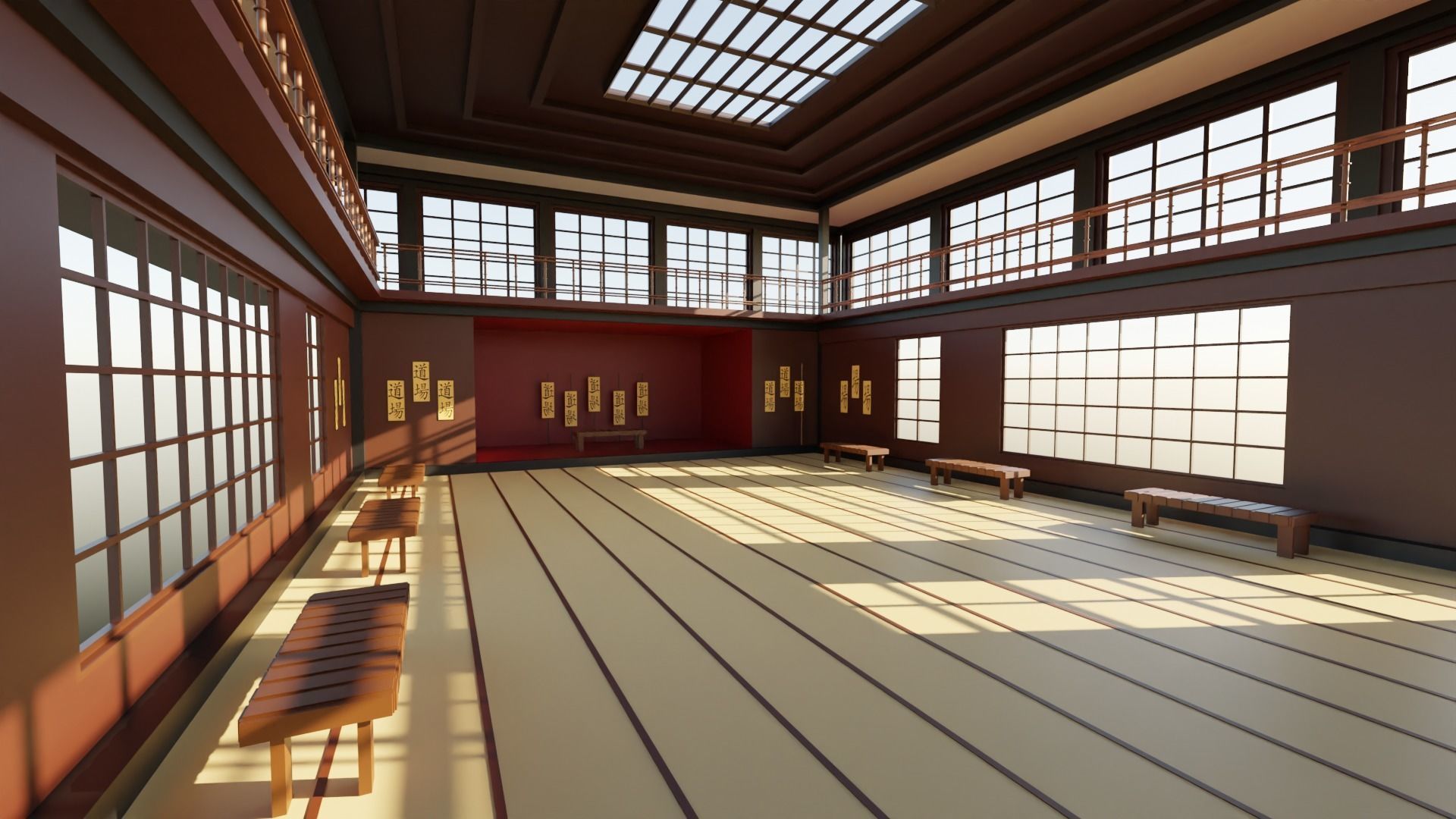 Japanese Dojo Low-poly 3D model_2