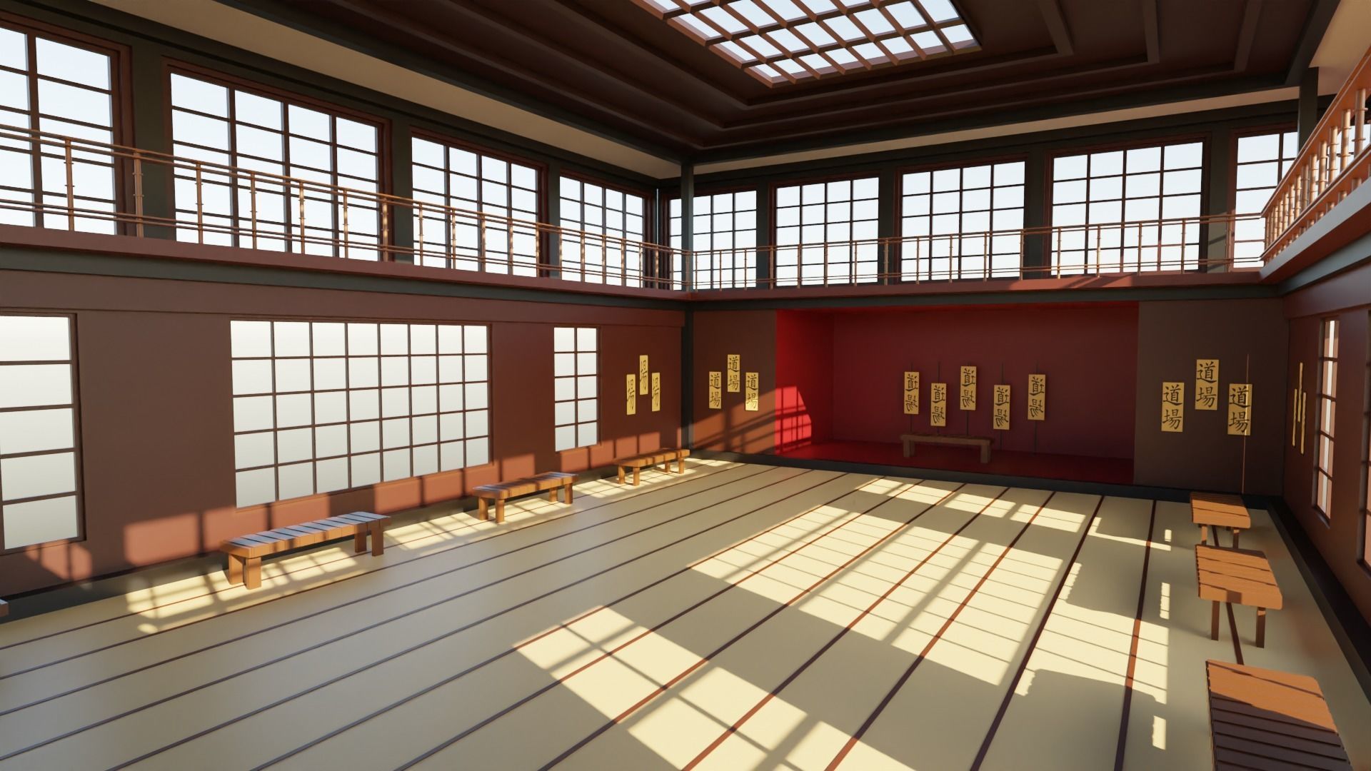 Japanese Dojo Low-poly 3D model_1
