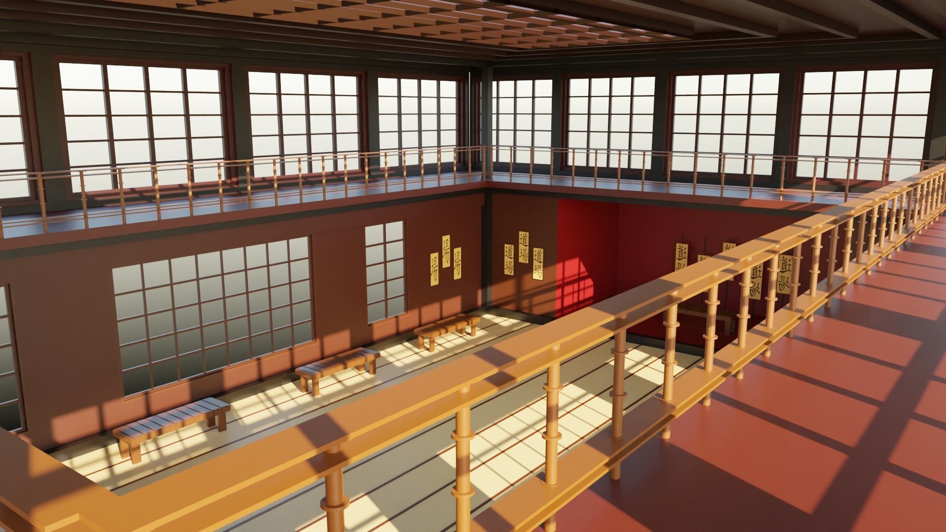 Japanese Dojo Low-poly 3D model_3