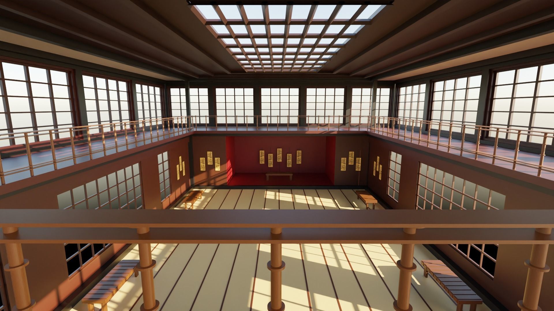 Japanese Dojo Low-poly 3D model_5