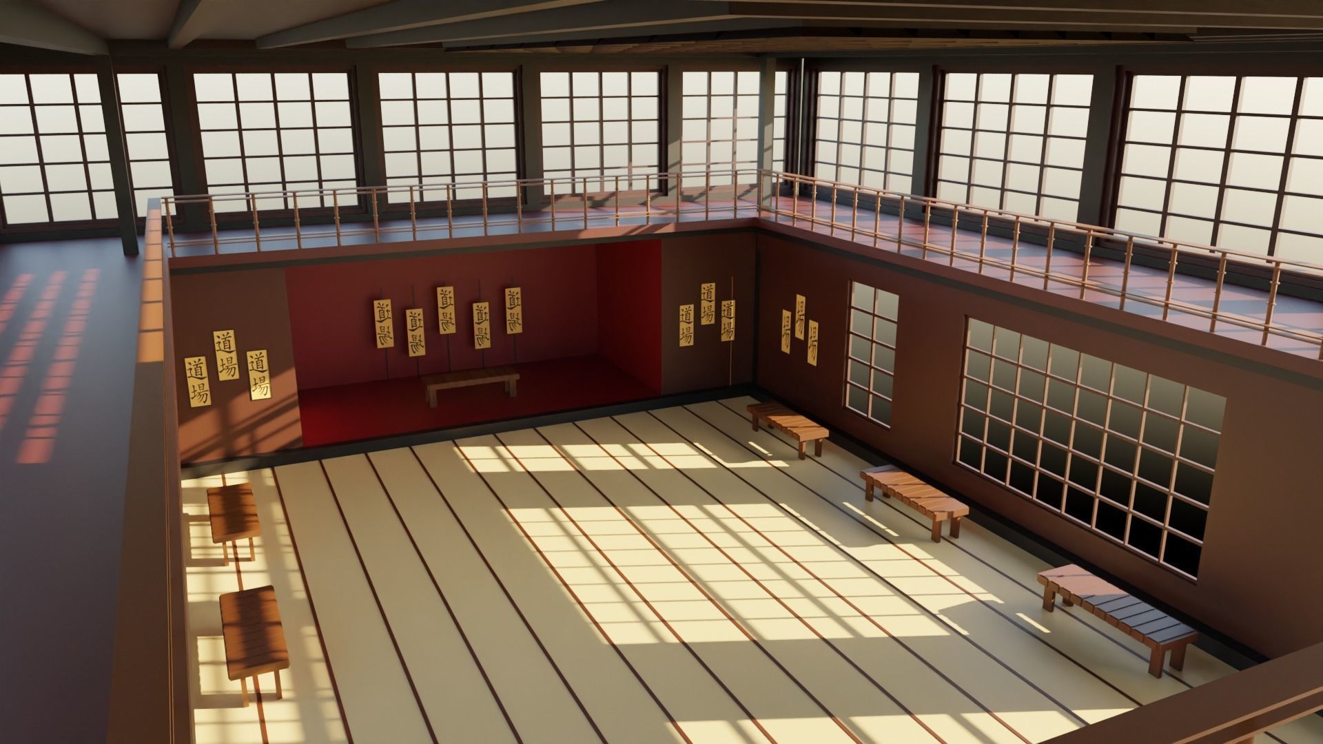 Japanese Dojo Low-poly 3D model_4