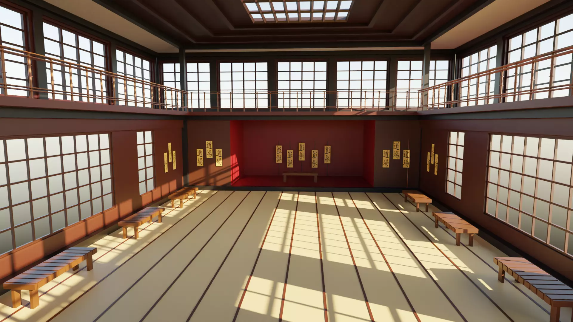 Japanese Dojo Low-poly 3D model_0