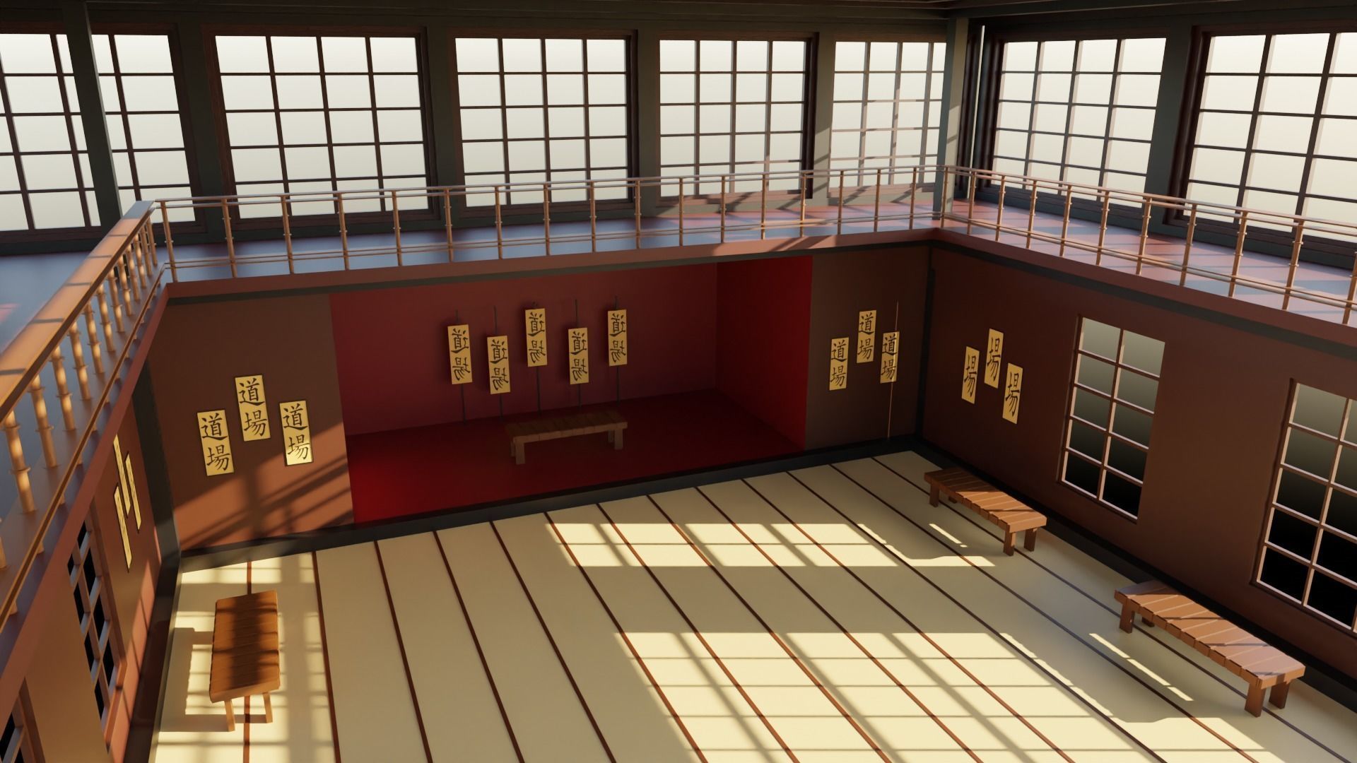 Japanese Dojo Low-poly 3D model_6