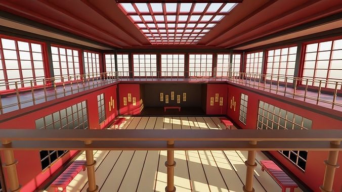 Japanese Dojo Low-poly 3D model