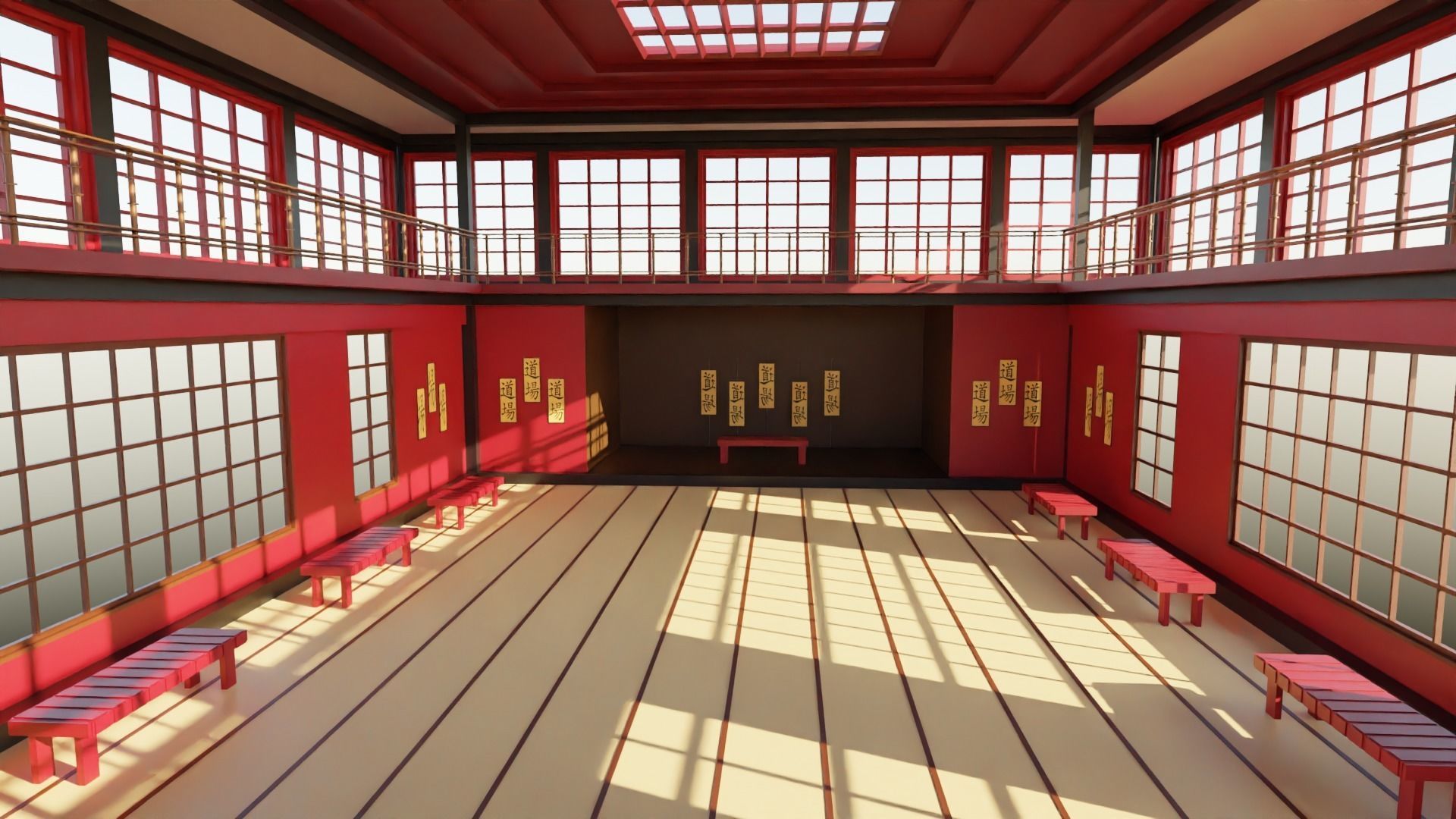 Japanese Dojo Low-poly 3D model_2