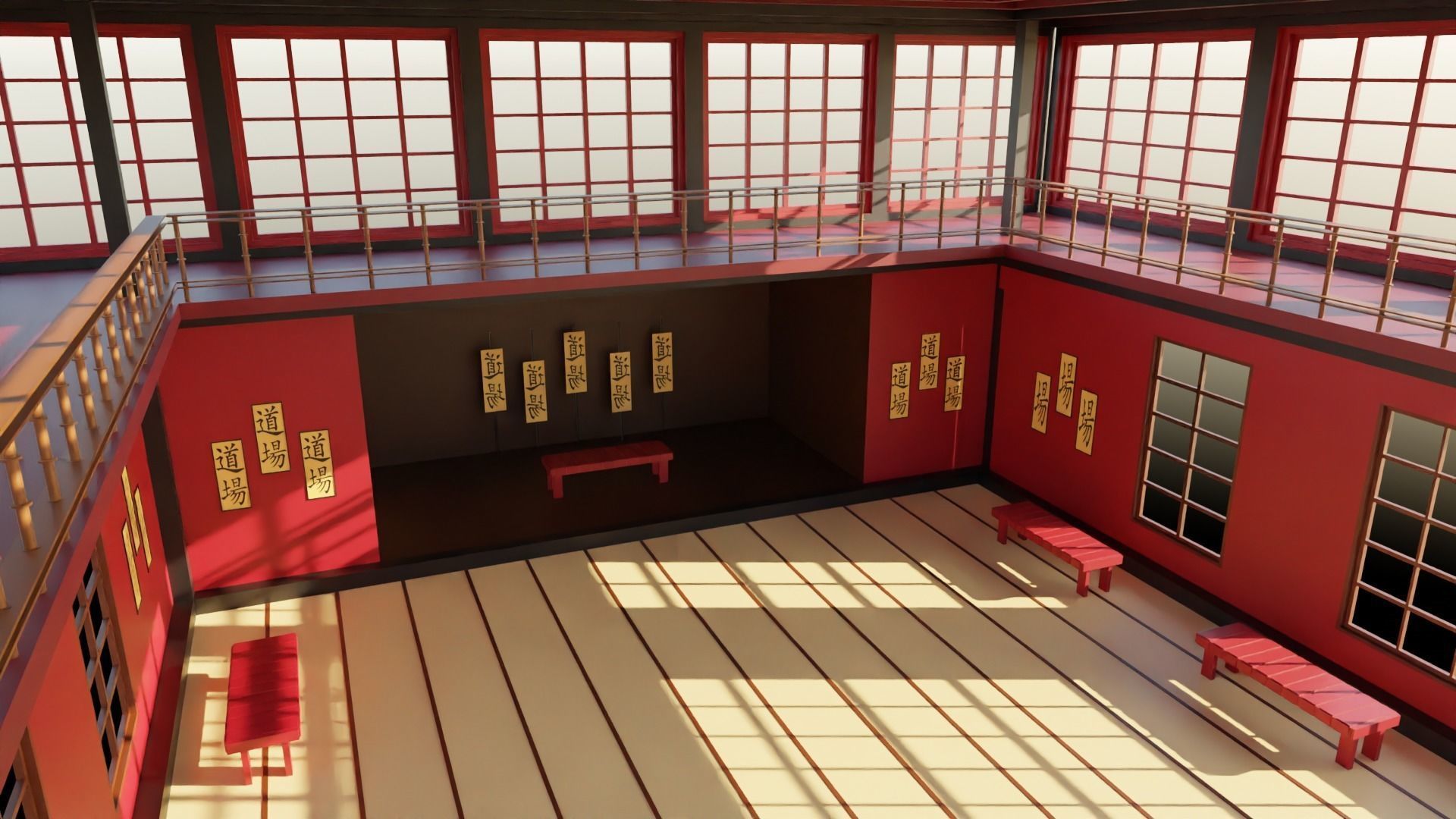 Japanese Dojo Low-poly 3D model_6