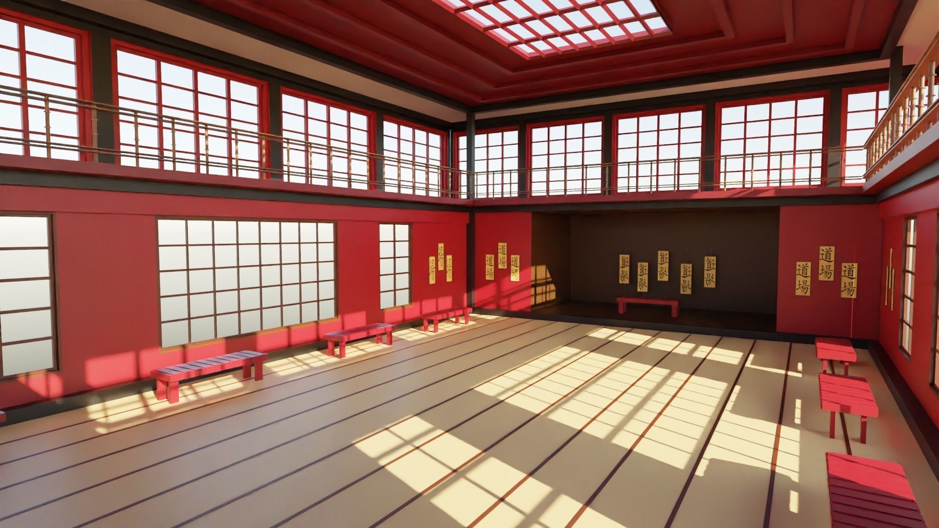 Japanese Dojo Low-poly 3D model_1