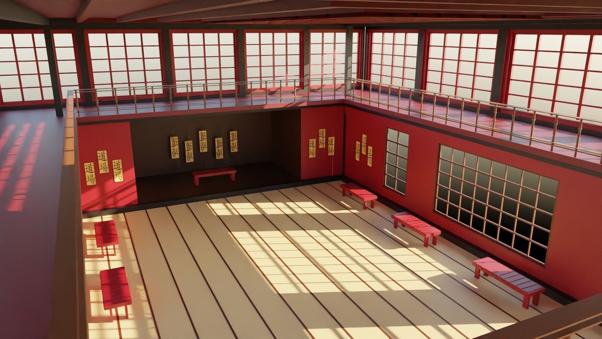 Japanese Dojo Low-poly 3D model_5