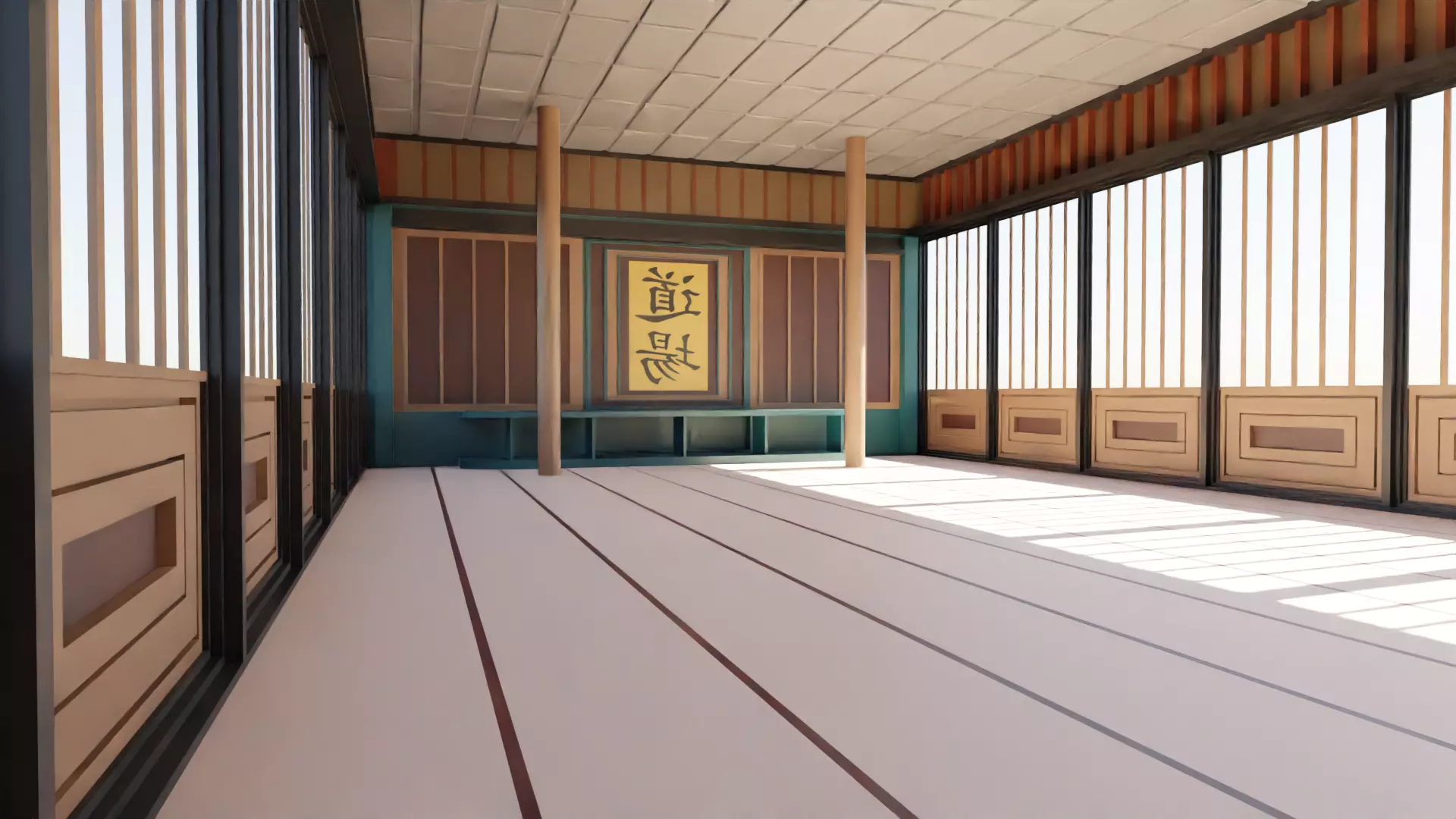Dojo Hall Low-poly 3D model_0
