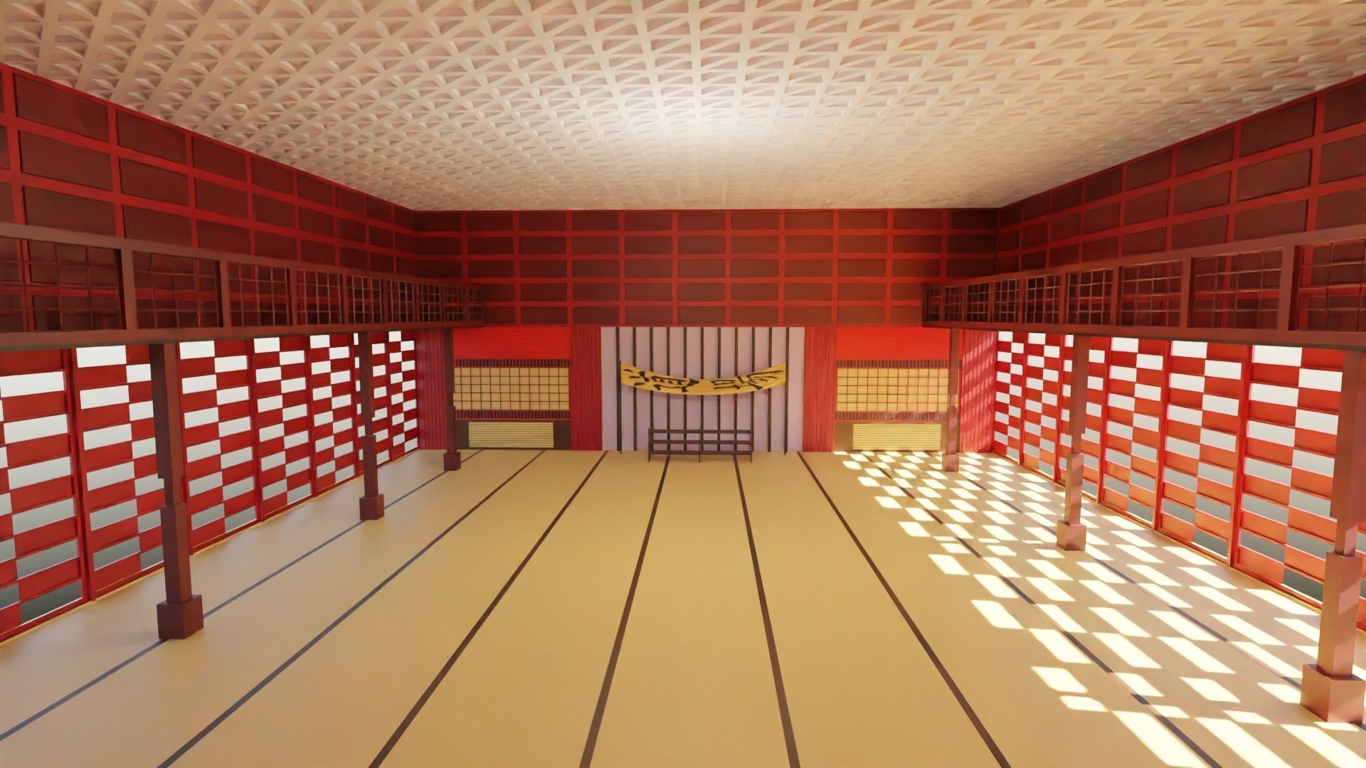Dojo Fighting Hall Low-poly 3D model_1