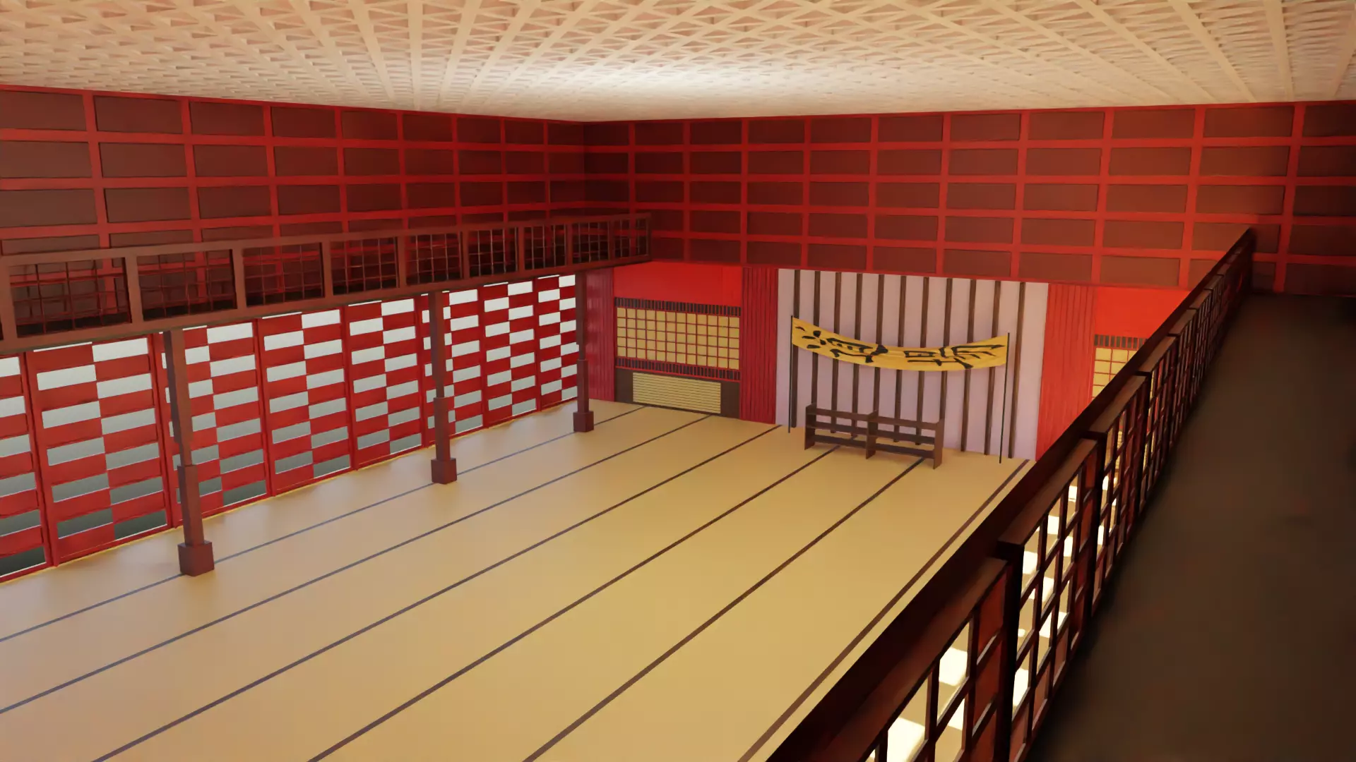 Dojo Fighting Hall Low-poly 3D model_0
