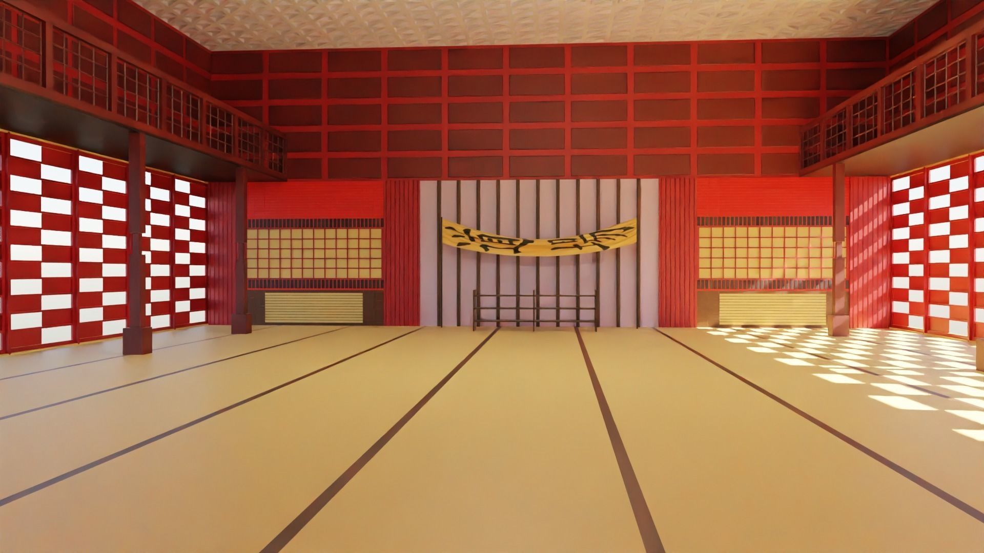 Dojo Fighting Hall Low-poly 3D model_3