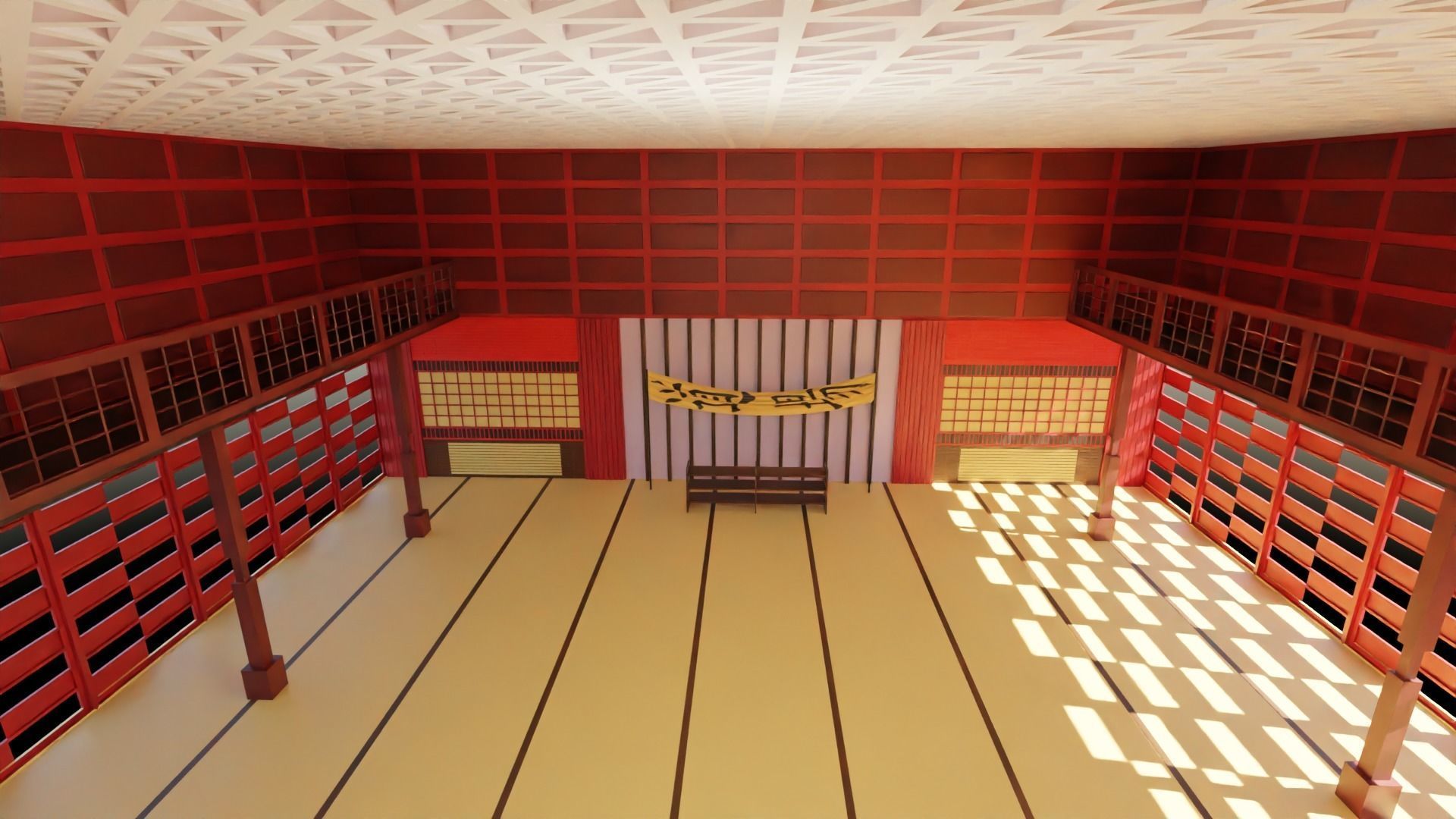 Dojo Fighting Hall Low-poly 3D model_6