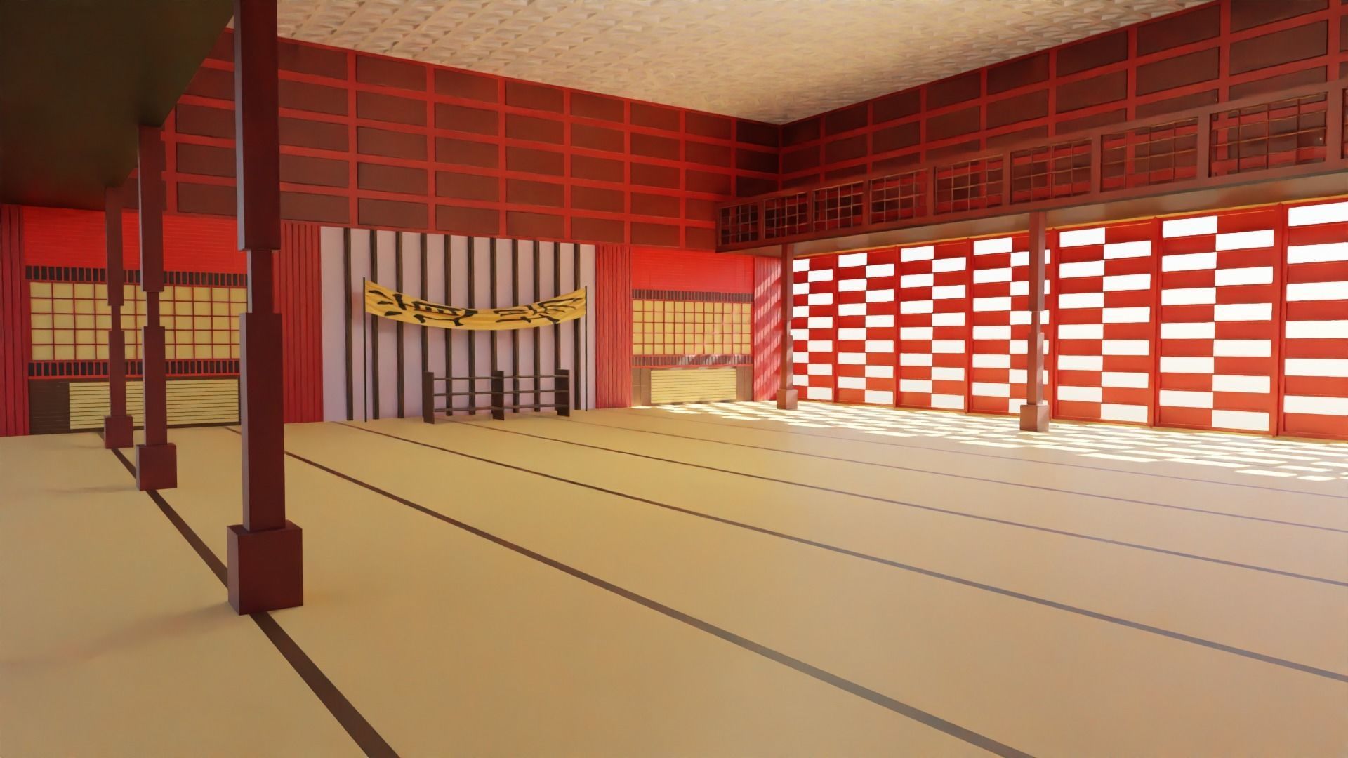 Dojo Fighting Hall Low-poly 3D model_5