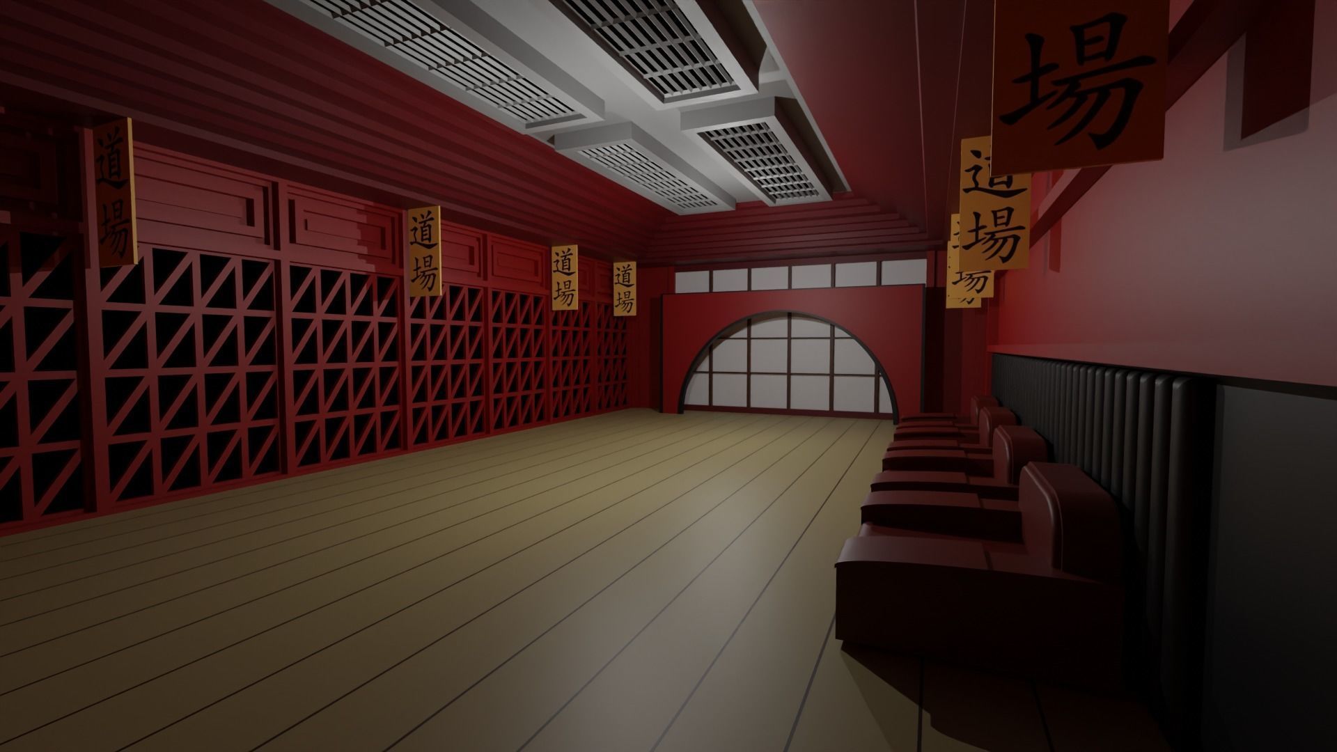 Karate Hall Low-poly 3D model_2