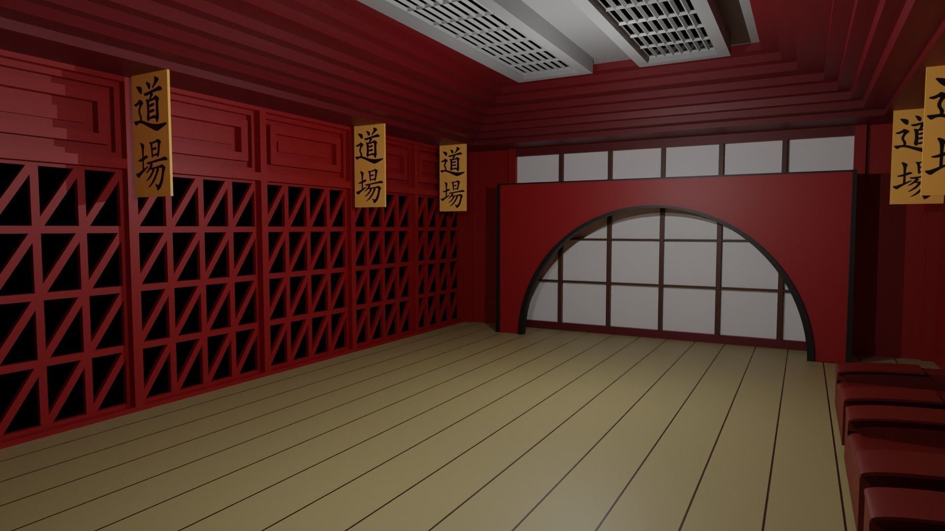 Karate Hall Low-poly 3D model_3