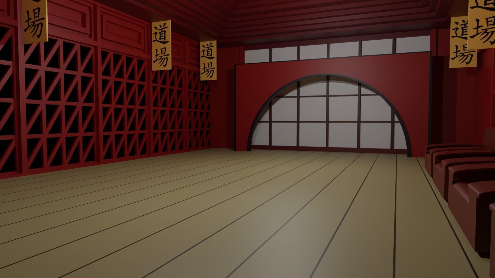 Karate Hall Low-poly 3D model_6